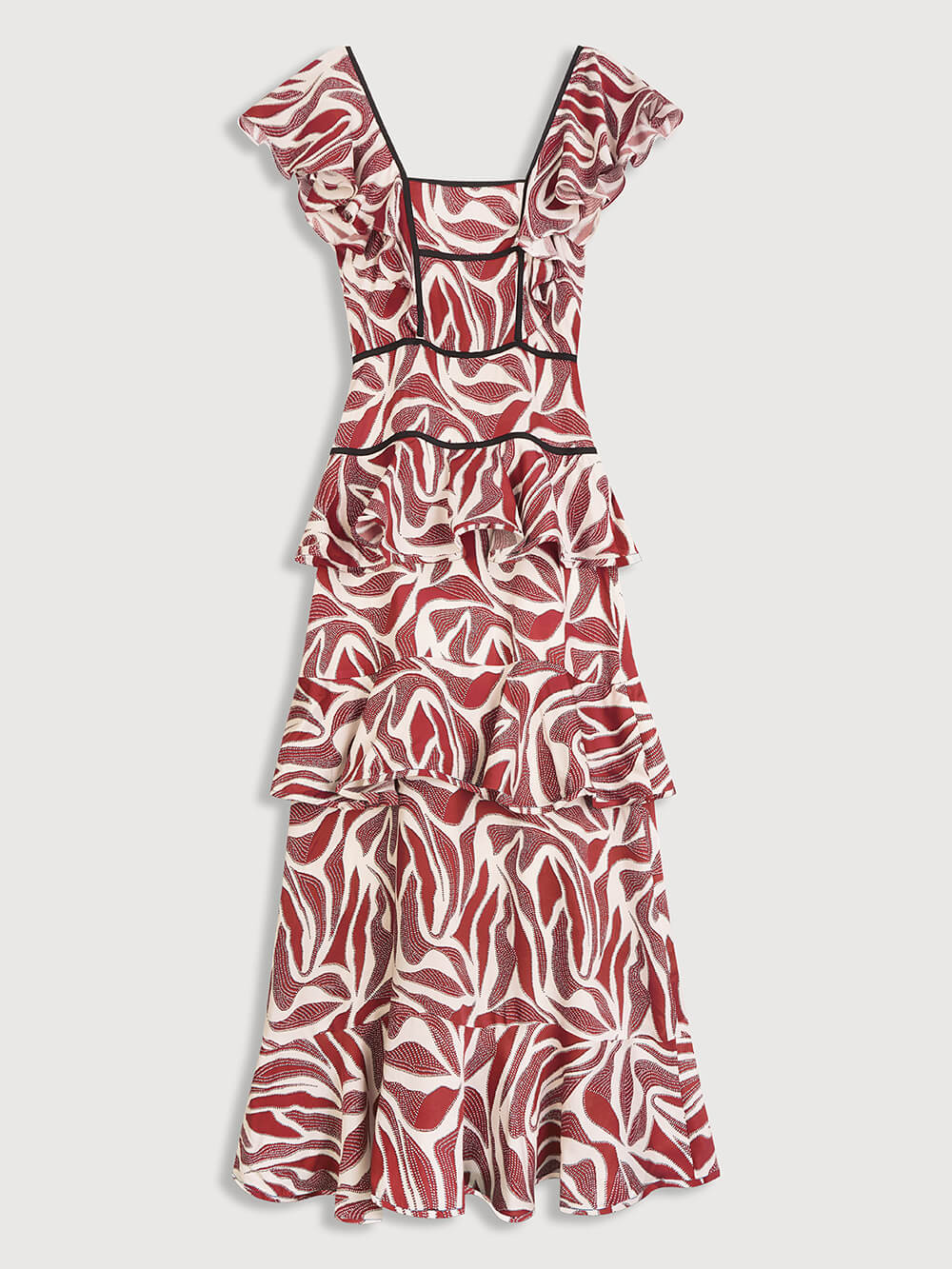 Pia Unique Layered Print Ruffle Maxi Dress