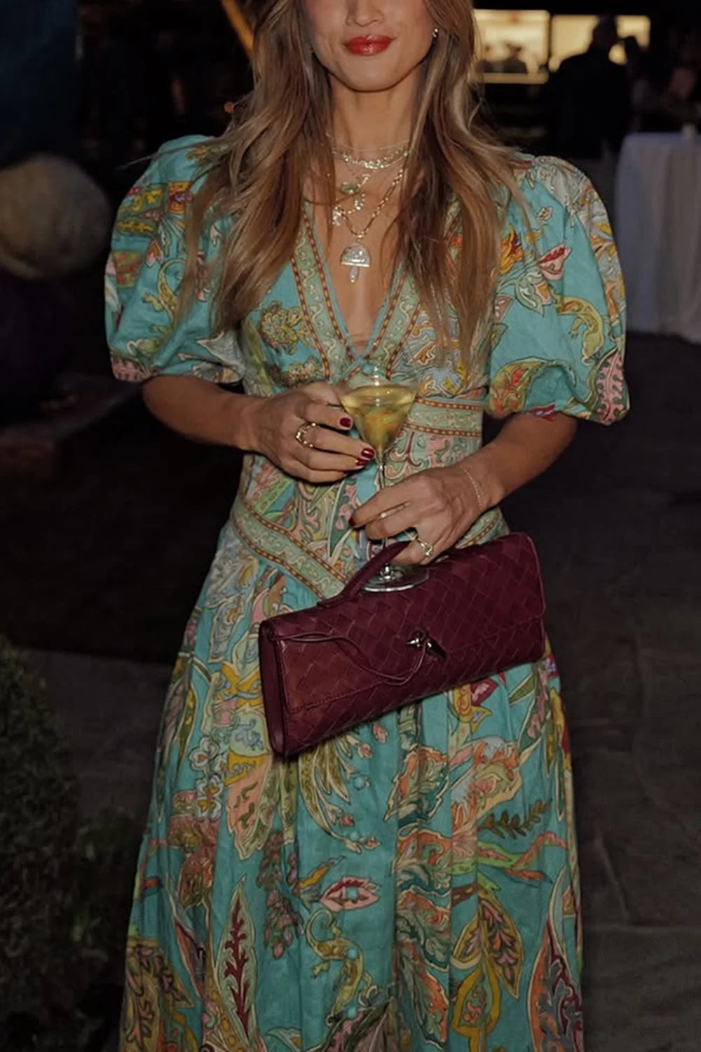 Chloe Lantern Sleeve Printed Dress