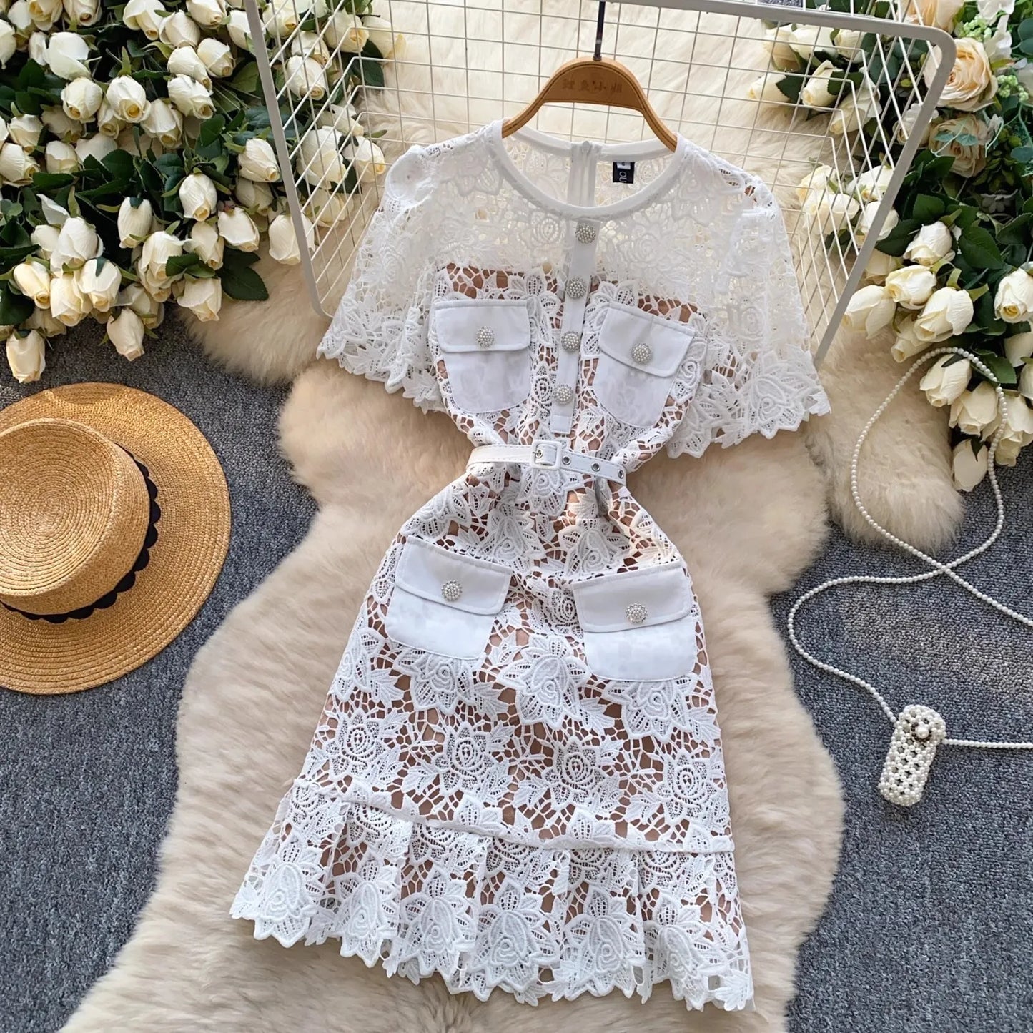 Emilia Embroidered Floral Lace Short Dress