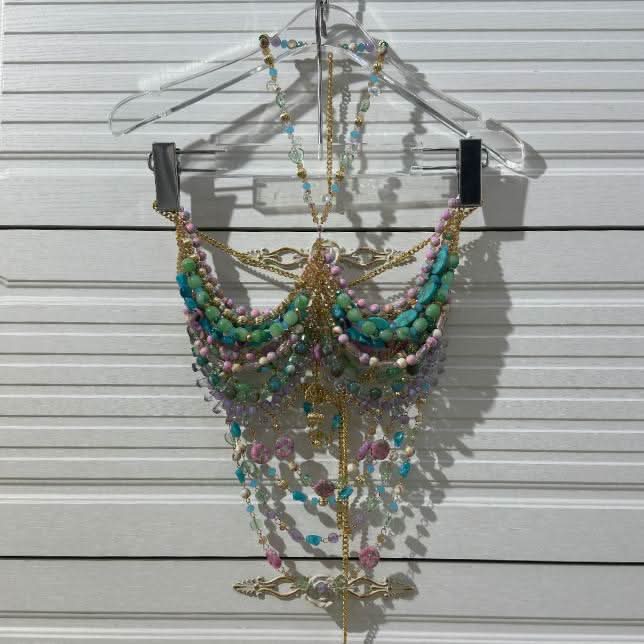 Crystal Beaded Stone Top Necklace