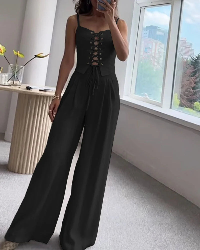 Sommer Hollow Lace Top & Pants Two-Piece Set