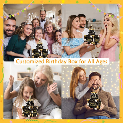 Birthday Money Gift Box with DIY Stickers for Any Ages, Surprise Money Holder for Cash Gift with Pull Out Happy Birthday Card and 100Pcs Bags - a Fun Way to Gift Cash for Birthdays