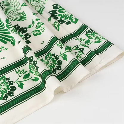 Dalia Long Lantern Sleeve Green Print Dress