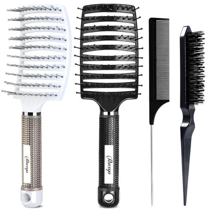 Hair Brush, Detangling Hair Brush for Women Men Kids, Vented Brush for Faster Blow Drying, Curved Brush for Wet Dry Curly Straight Hair