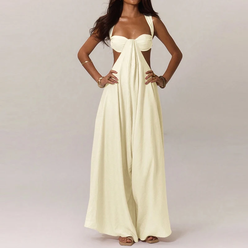 Salma Sleeveless Hollow Waist Cutout Wide Leg Jumpsuit