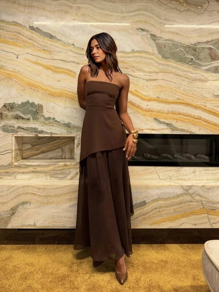 Ariana Tube Top Spliced Dress with Scarf