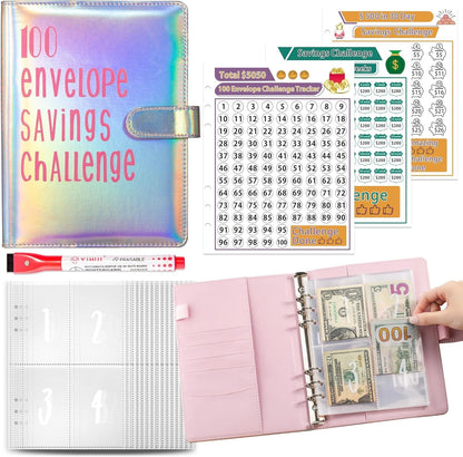 Join the 52-Week 100 Envelope Savings Challenge | Fun Path to save $5,050 in One Year with Our Budget Binder | Money Organizer for Cash Made Easy with Our Colorful Binders (Colorful Silver)