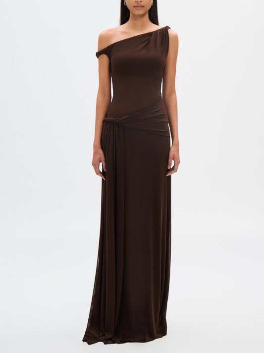 Kensie Espresso Sisal Mesh Maxi Dress