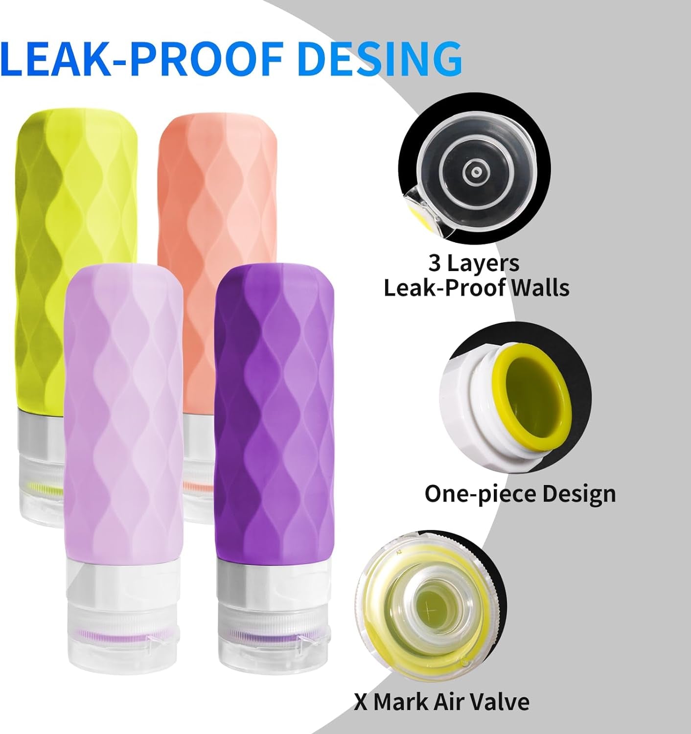 Travel Bottles Leak Proof, Tsa Approved 3Oz Silicone Travel Size Bottles