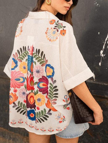 Dana Button Down Floral Print Short Sleeve Top