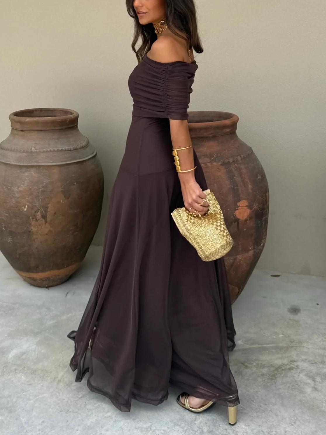 Tianna Off Shoulders Mesh Maxi Dress