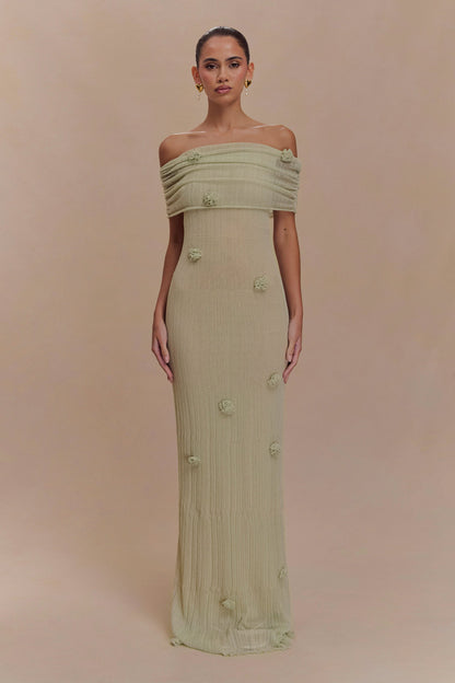 Gia 3D Flower Off Shoulder Knitted Long Maxi Dress