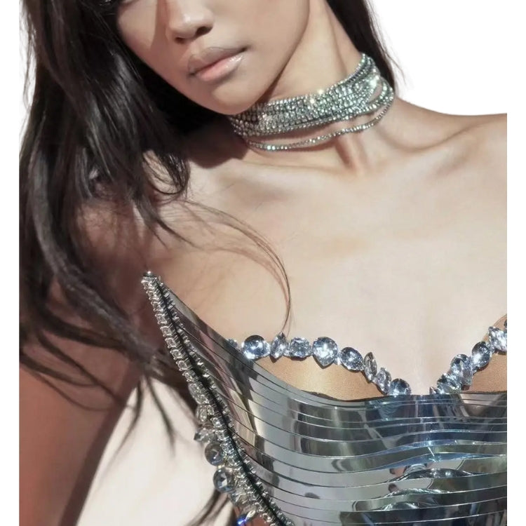 Elegance Rhinestone Two Piece Metallic Skirt Set