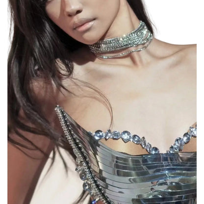 Elegance Rhinestone Two Piece Metallic Skirt Set