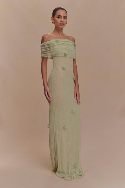 Gia 3D Flower Off Shoulder Knitted Long Maxi Dress