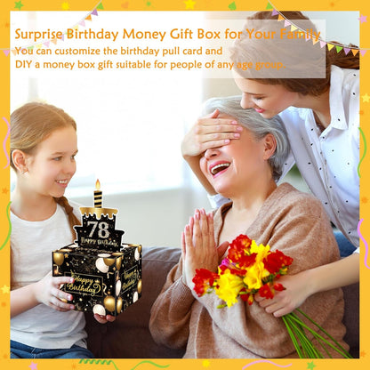 Birthday Money Gift Box with DIY Stickers for Any Ages, Surprise Money Holder for Cash Gift with Pull Out Happy Birthday Card and 100Pcs Bags - a Fun Way to Gift Cash for Birthdays