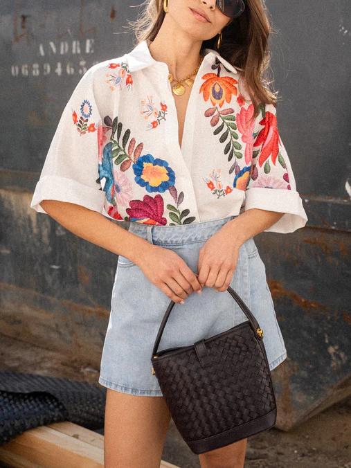Dana Button Down Floral Print Short Sleeve Top