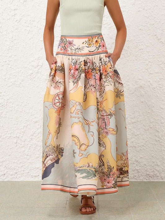 Pamela High Waisted Maxi Printed Skirt