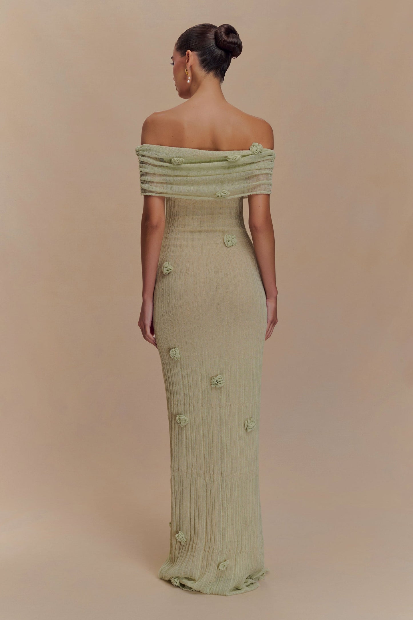 Gia 3D Flower Off Shoulder Knitted Long Maxi Dress