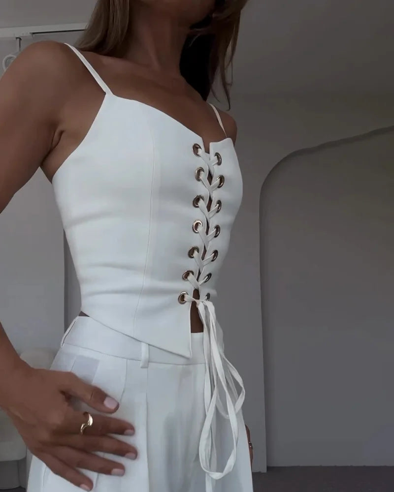Sommer Hollow Lace Top & Pants Two-Piece Set