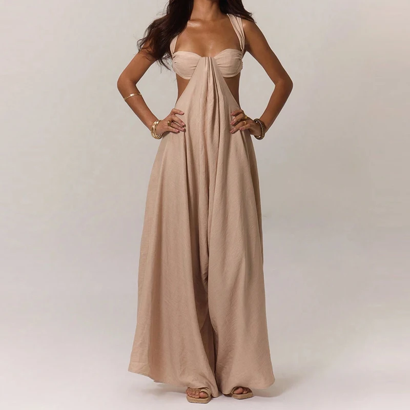Salma Sleeveless Hollow Waist Cutout Wide Leg Jumpsuit