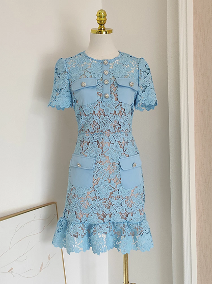 Emilia Embroidered Floral Lace Short Dress