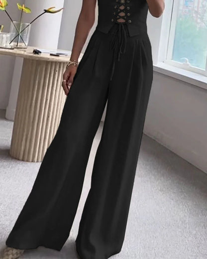 Sommer Hollow Lace Top & Pants Two-Piece Set