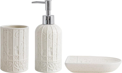 White Bathroom Accessories Set, Ceramic Bathroom Accessories Set with Soap Dispense