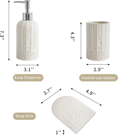 White Bathroom Accessories Set, Ceramic Bathroom Accessories Set with Soap Dispense