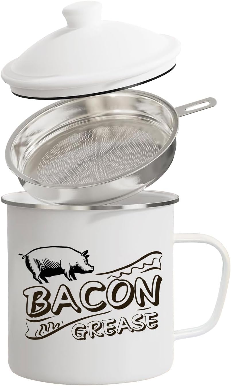 Bacon Grease Saver with Strainer - 46OZ Large Capacity,Grease Container for Kitchen, Bacon Grease Container, Cooking Grease Container,Bacon Grease Container with Strainer