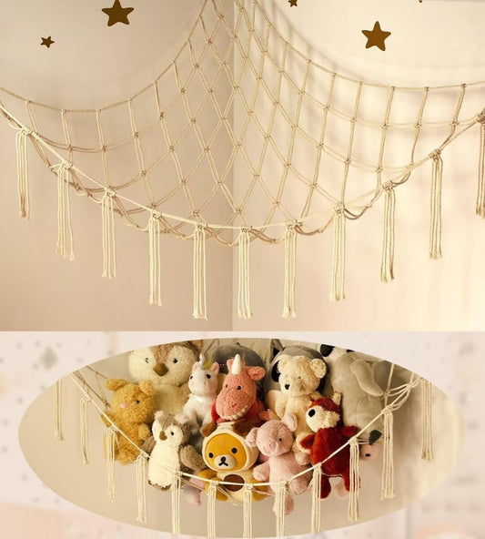 Stuffed Animal Storage Hammock or Net - Large Toy Hammock Net for Stuffed Animals Corner -Cute Hanging Stuff Animal Organizer Holder Ideas for Plush Plushie - Kids Baby Nursery Wall Bedroom Room Decor