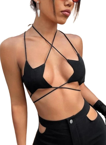 Rave Star Top for Women - EDC Festival Sexy Halter Party Dance Bra Backless Strappy Crisscross Wrap Tie Outfits