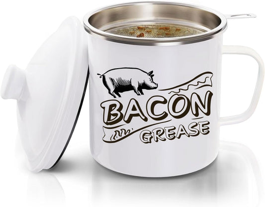 Bacon Grease Saver with Strainer - 46OZ Large Capacity,Grease Container for Kitchen, Bacon Grease Container, Cooking Grease Container,Bacon Grease Container with Strainer