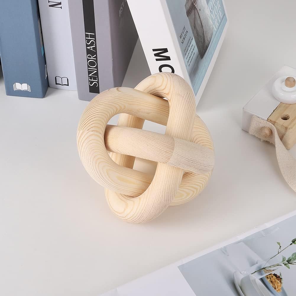 Wood Knot Decor, 3-Link Wood Chain Link Coffee Table Decor, Small Shelf Decor Accents, Hand Carved Modern Farmhouse Boho Wooden Knot Decorative Chain Wood Decor for Living Room Bedroom Office