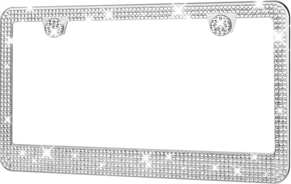 License Plate Frame - Lastingly Bling and Sparkly License Plate Frame for Women, Stainless Steel & Obstruction-Free Frame with Multifaceted Rhinestones,Black, 2 Pack