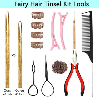 Hair Tinsel Kit (48 Inch,12 Colors, 3600 Strands)