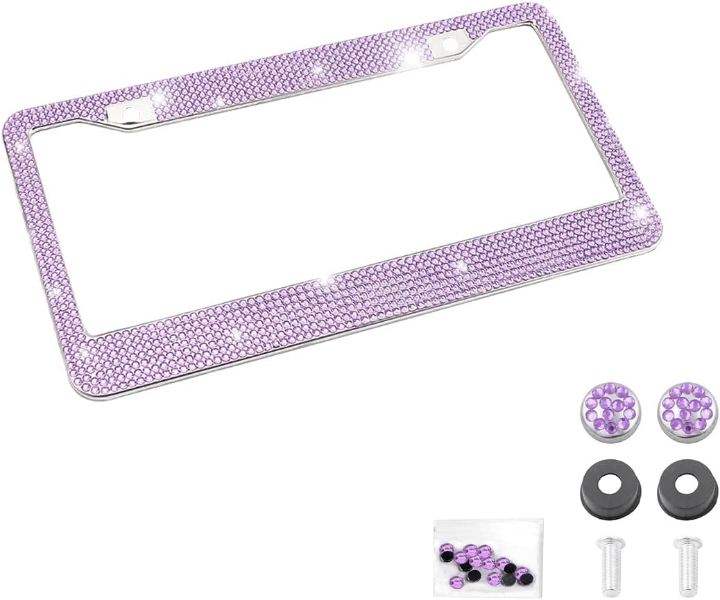 Bling Car License Plate Frame, Handcrafted Crystal Stainless Steel, Sparkly, Durable, Universal Fit, Car Accessories for Girls, Women (Pink)