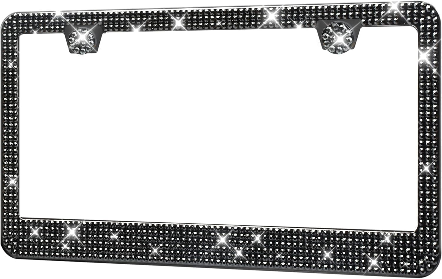 License Plate Frame - Lastingly Bling and Sparkly License Plate Frame for Women, Stainless Steel & Obstruction-Free Frame with Multifaceted Rhinestones,Black, 2 Pack