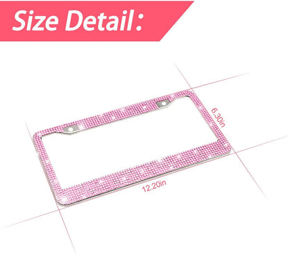 Bling Car License Plate Frame, Handcrafted Crystal Stainless Steel, Sparkly, Durable, Universal Fit, Car Accessories for Girls, Women (Pink)