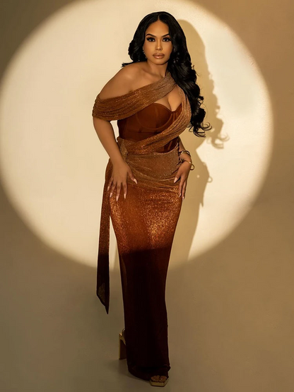Kylie Sleeveless Tube Top Draped Bodycon Glitter Long Dress