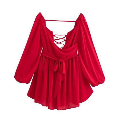 Maddie V-Neck Waist Tie Mini Dress
