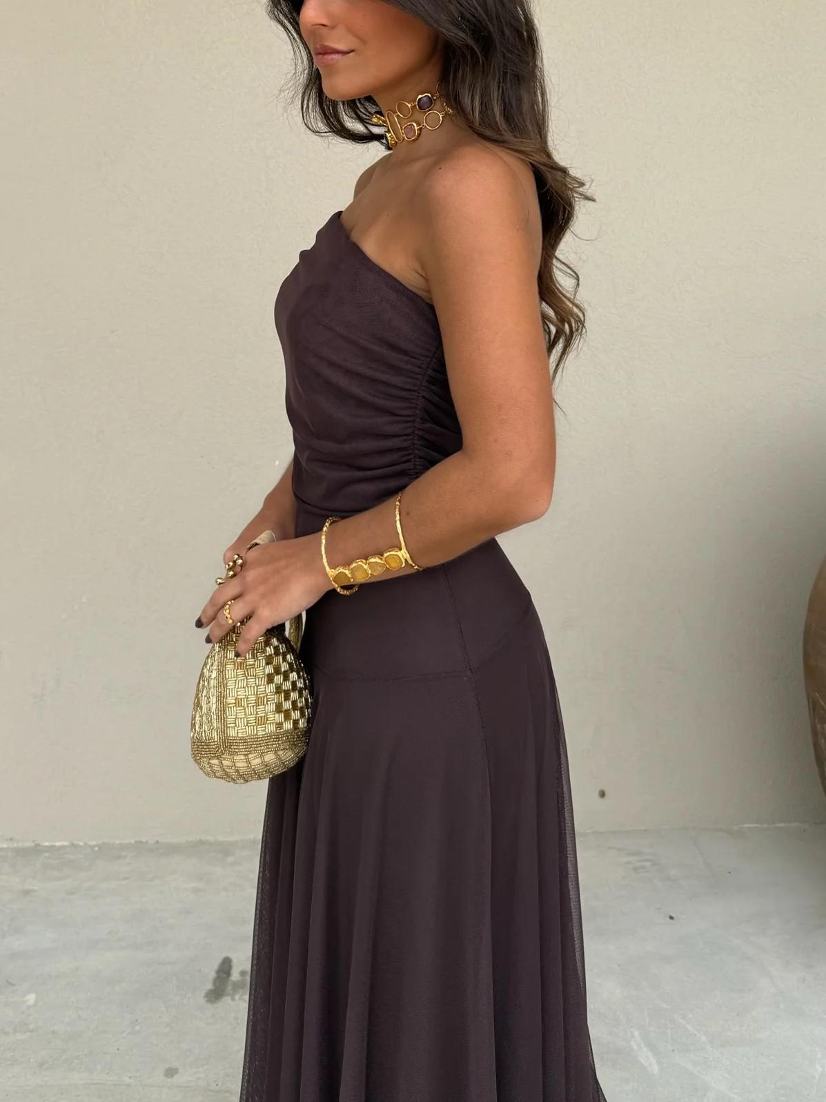 Tianna Off Shoulders Mesh Maxi Dress