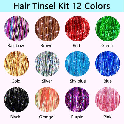 Hair Tinsel Kit (48 Inch,12 Colors, 3600 Strands)