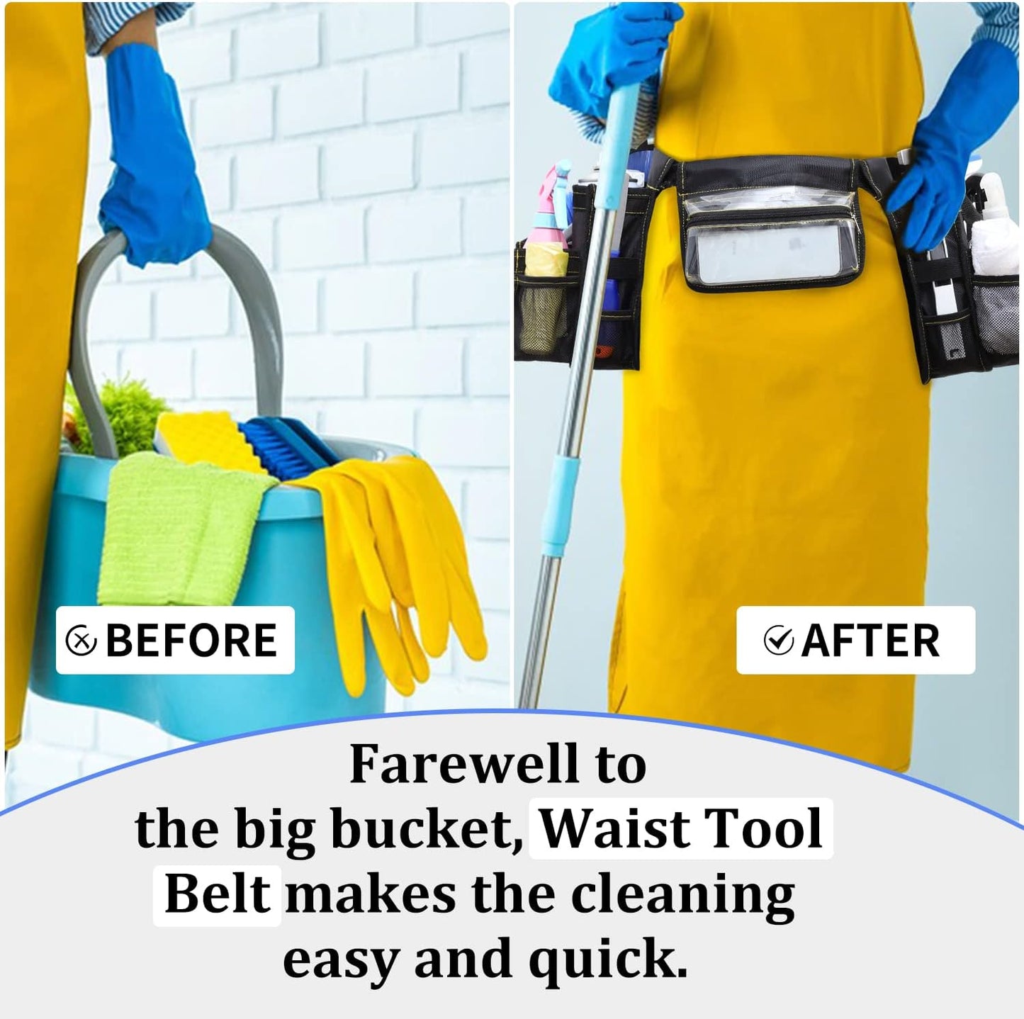 Cleaning Belt,Tool Pouch Waist Apron with Pockets Cleaning Supplies for Housekeeping Water-Resistant Cleaning Caddy Aprons for Cleaning Work