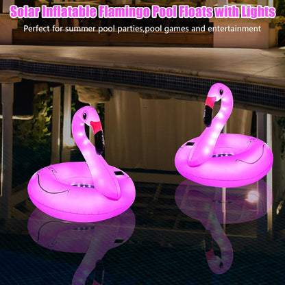 Inflatable Flamingo Pool Floats with Lights,Solar Powered Flamingo Swimming Pool Tubes,42 Inches Summer Lake Beach Floaties Swimming Pool Rings for Adults Water Entertainment