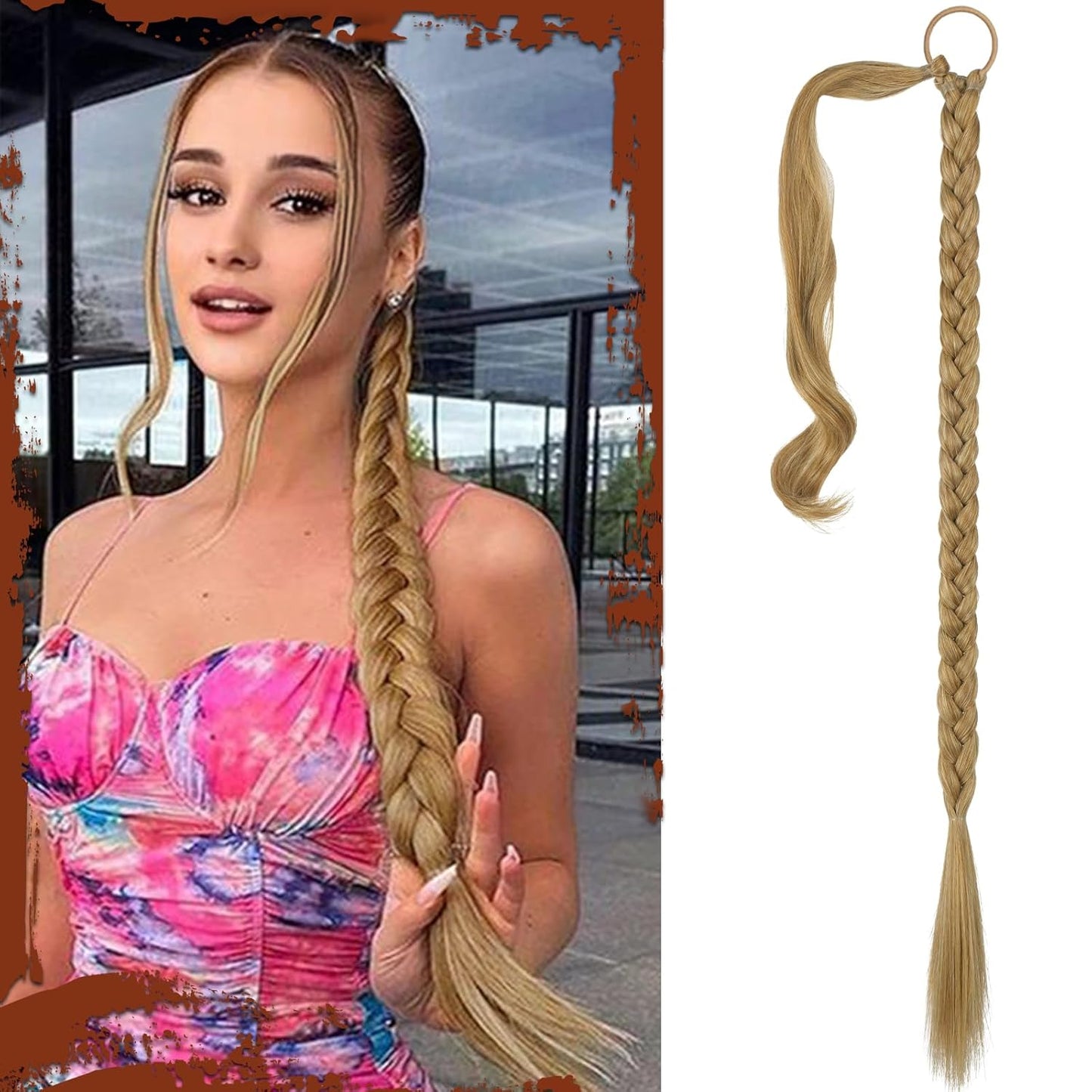 Long Braid Ponytail Extension with Hair Tie Straight Sleek Wrap around Hair Extensions Braid Pony Tail Fluffy Natural Soft Synthetic Hairpieces for Women Daily Wear, 30 Inch-Ash Blonde