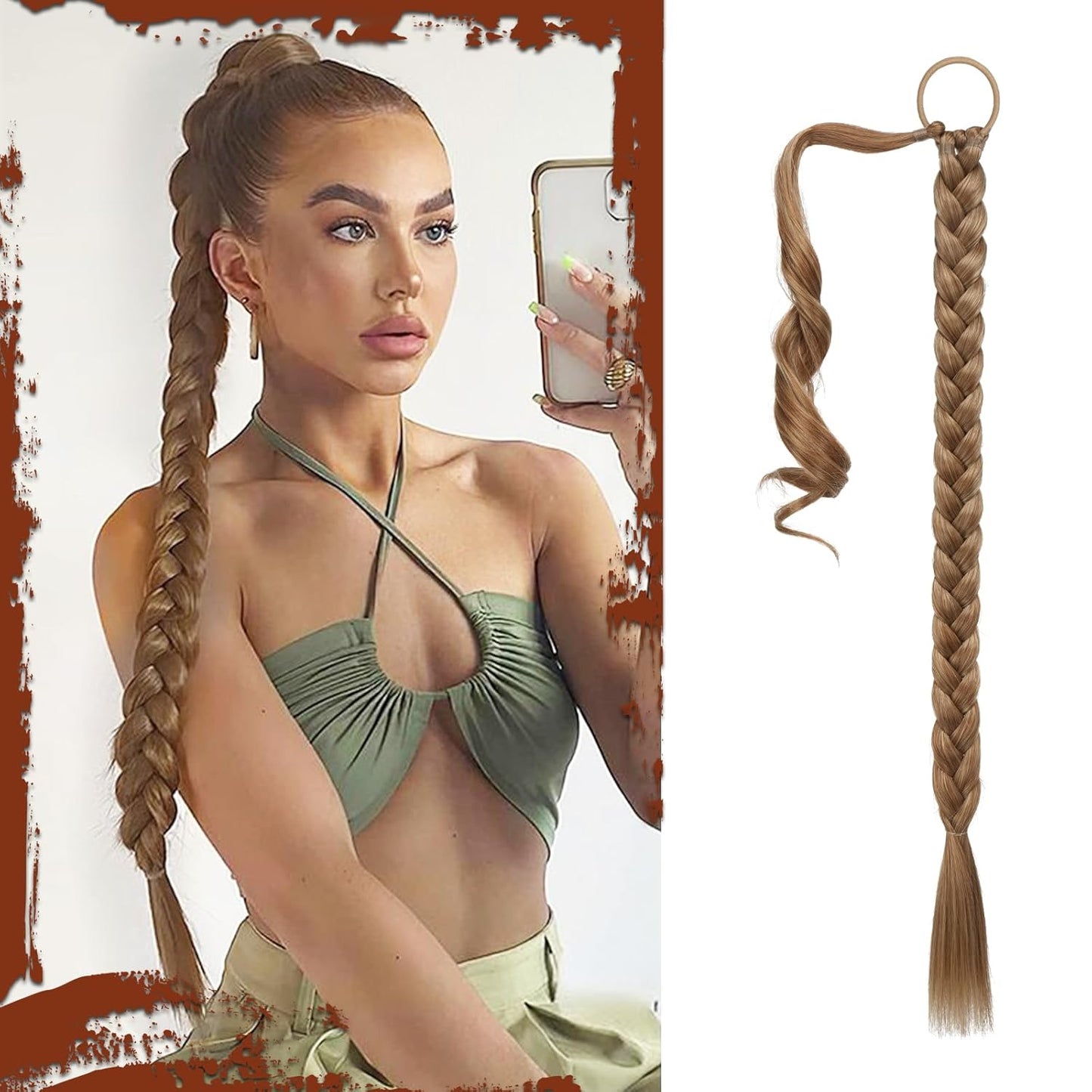 Long Braid Ponytail Extension with Hair Tie Straight Sleek Wrap around Hair Extensions Braid Pony Tail Fluffy Natural Soft Synthetic Hairpieces for Women Daily Wear, 30 Inch-Ash Blonde