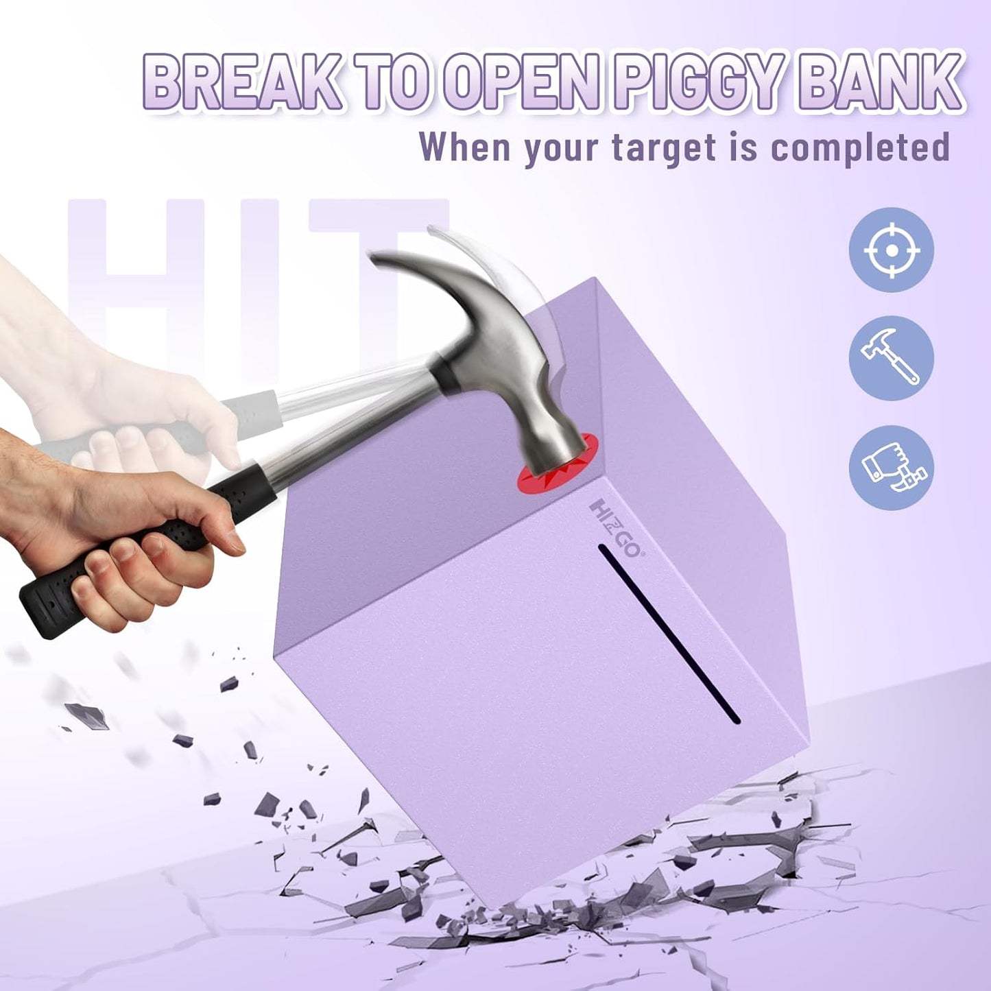 Adults Purple Piggy Bank, Stainless Steel Piggy Bank for Adults/Kids Must Break to Open, Unopenable Money Saving Box(4.72-Inch, Purple)