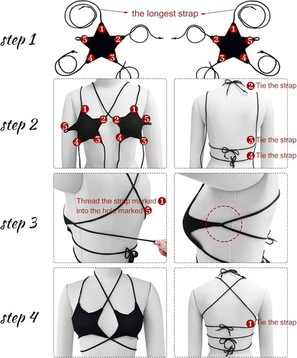 Rave Star Top for Women - EDC Festival Sexy Halter Party Dance Bra Backless Strappy Crisscross Wrap Tie Outfits