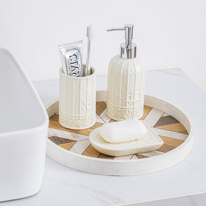 White Bathroom Accessories Set, Ceramic Bathroom Accessories Set with Soap Dispense